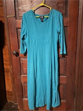 CB casual Teal Long-Sleeve Empire-Seam Dress
